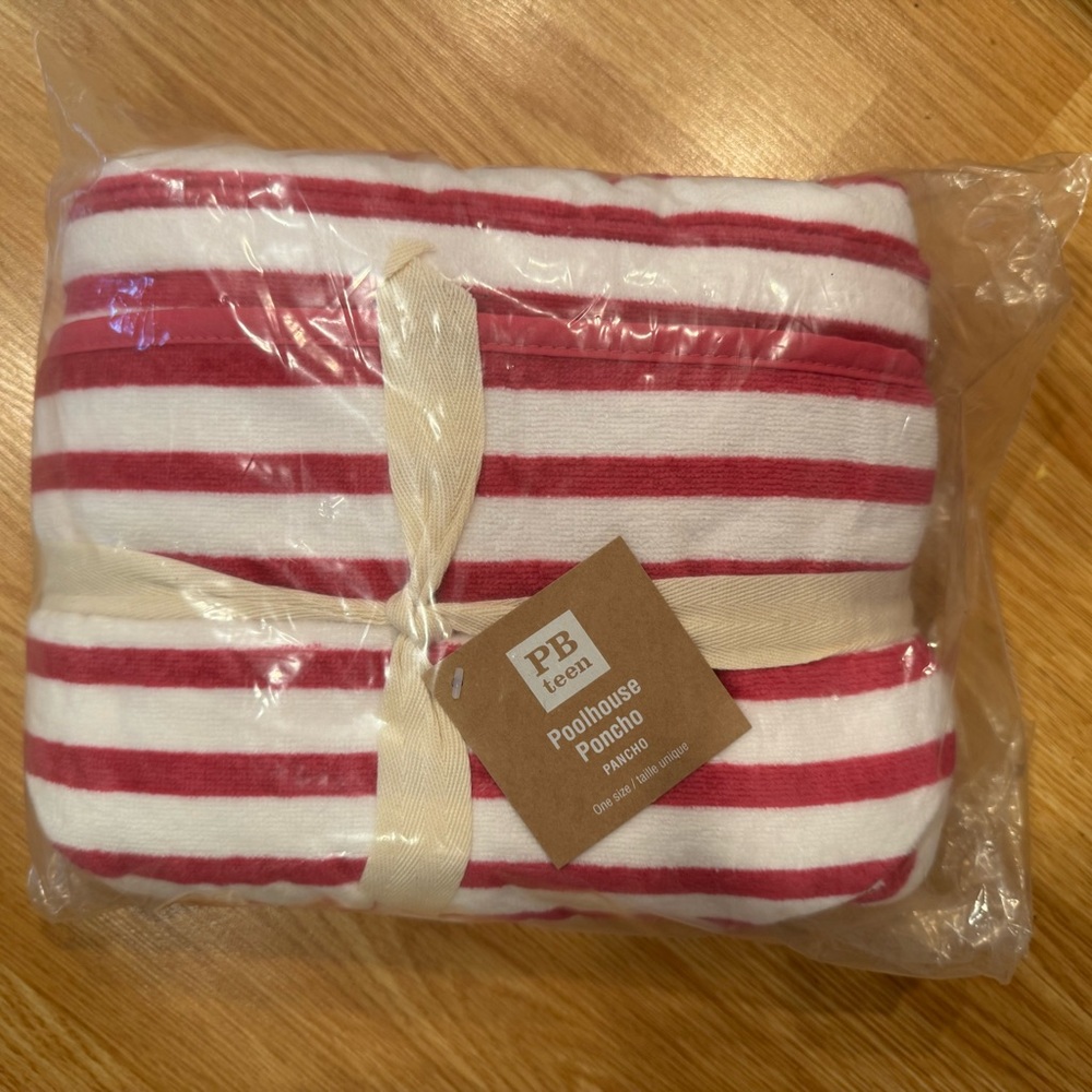 PB Teen Red and White Striped Poncho